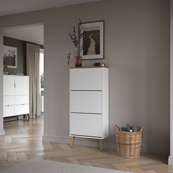 Bílý botník s nohami z dubového dřeva se 3 výkopy Tenzo Dot-image-1