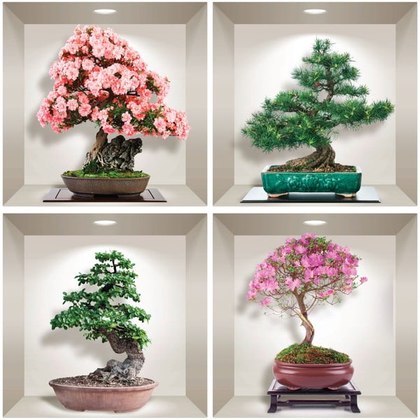 Sada 4 3D samolepek na zeď Ambiance Bonsai of Seasons-image-1