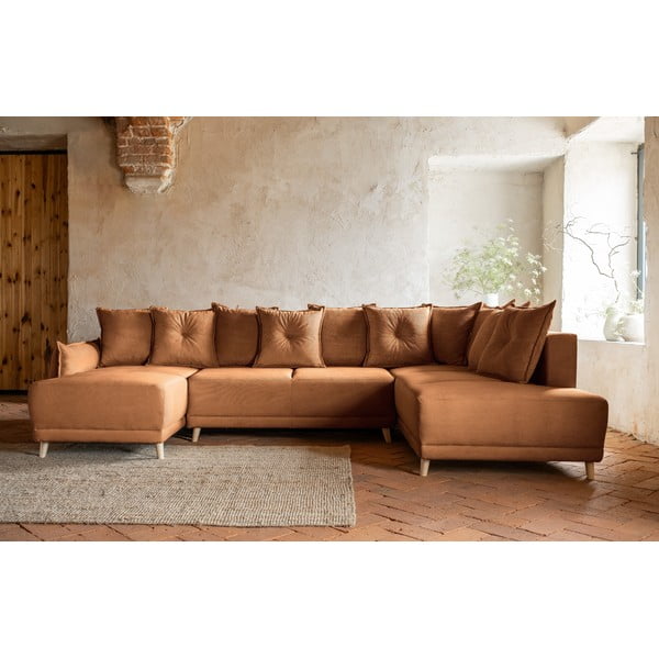 Manšestrová rozkládací rohová pohovka v cihlové barvě (pravý roh/do "U") Lazy Lukka – Miuform-image-1