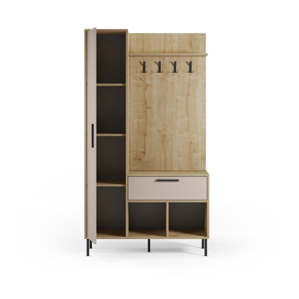 Předsíňová sestava v dekoru dubu v krémovo-přírodní barvě 108x195x35 cm Heidy – Marckeric-image-4