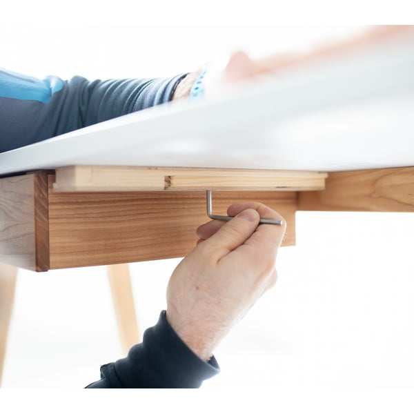 Bílý psací stůl s podnožím z jasanového dřeva Ragaba Luka, délka 85 cm-image-4