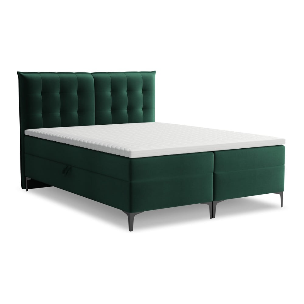 Tmavě zelená boxspring postel s úložným prostorem 160x200 cm Mikana – Makamii