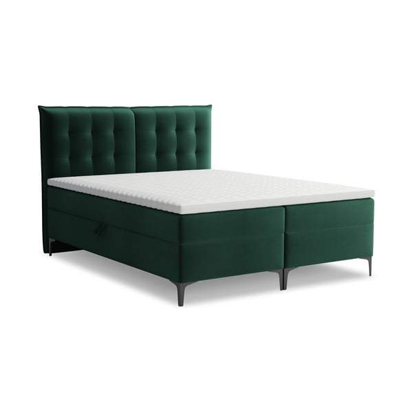 Tmavě zelená boxspring postel s úložným prostorem 180x200 cm Mikana – Makamii