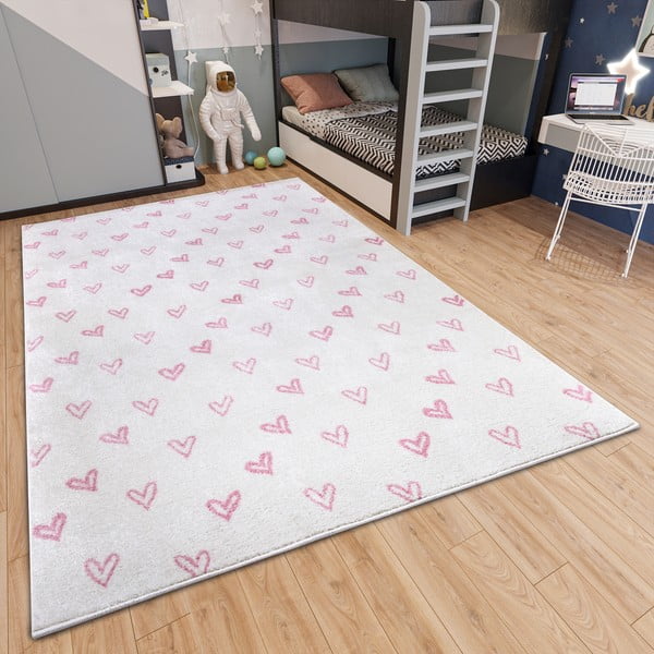Růžovo-bílý dětský koberec 120x170 cm Hearts – Hanse Home-image-1