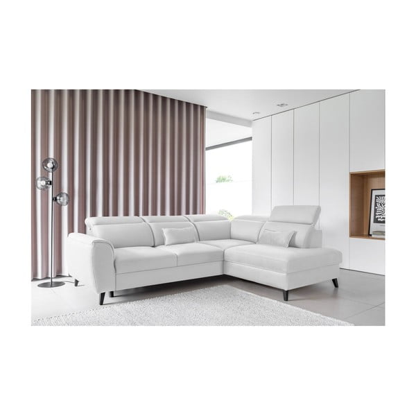 Bílá sametová rozkládací/s úložným prostorem rohová pohovka (pravý roh/do L) Noble – ELTAP-image-1