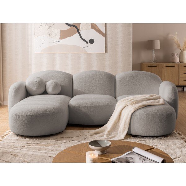 Šedá rohová pohovka z textilie bouclé (do "U") Orbit – Ropez-image-1