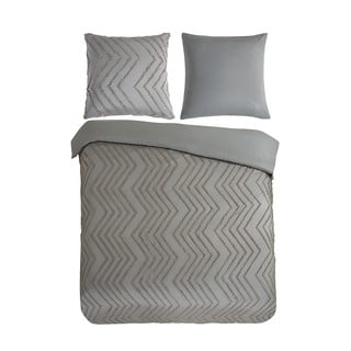 Šedo-hnědé prodloužené povlečení na dvoulůžko z mikrovlákna 200x220 cm Pure Zigzag – Good Morning