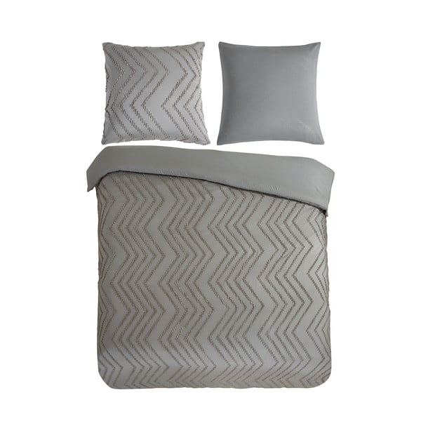 Šedo-hnědé prodloužené povlečení na dvoulůžko z mikrovlákna 200x220 cm Pure Zigzag – Good Morning
