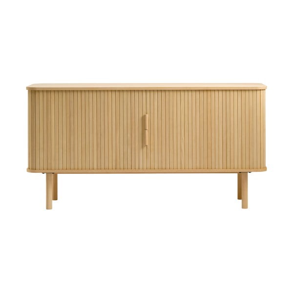 Nízká komoda v dekoru dubu s posuvnými dveřmi v přírodní barvě 76x160 cm Cavo – Unique Furniture