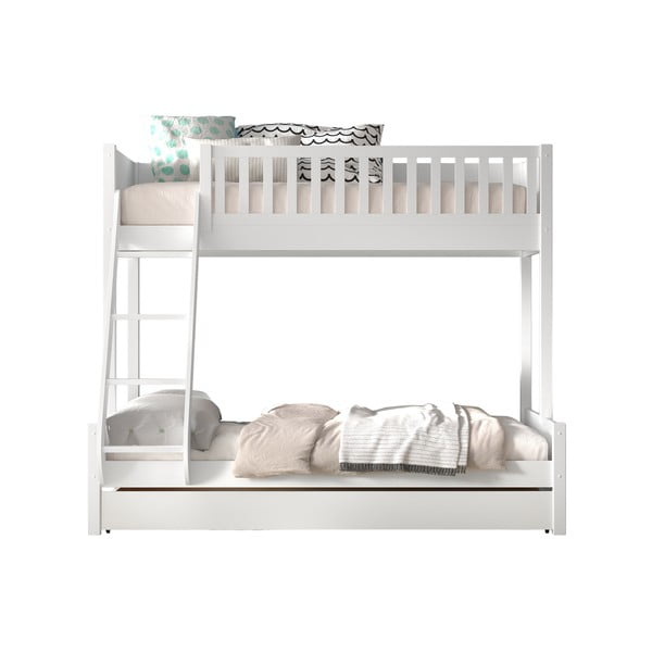 Bílá patrová dětská postel z borovicového dřeva s úložným prostorem 140x200/90x200 cm SCOTT – Vipack