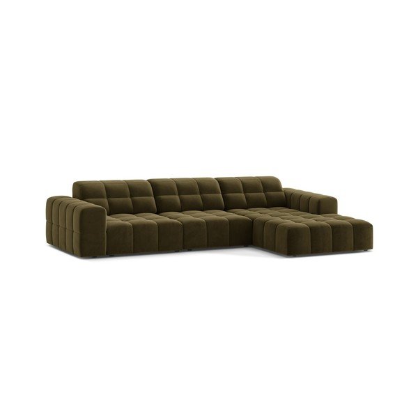 Khaki sametová rohová pohovka (pravý roh/s lenoškou) Chicago – Cosmopolitan Design-image-1