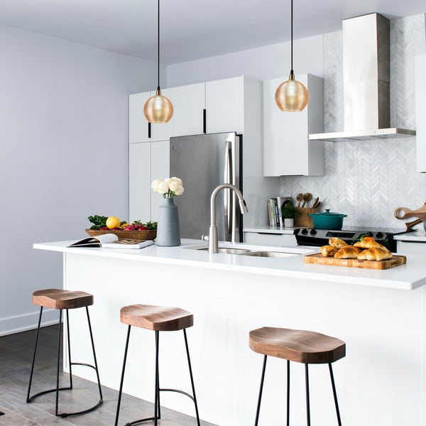 Závěsné svítidlo v okrově žluté a zlaté barvě se skleněným stínidlem ø 15 cm Muzo – Opviq lights-image-1