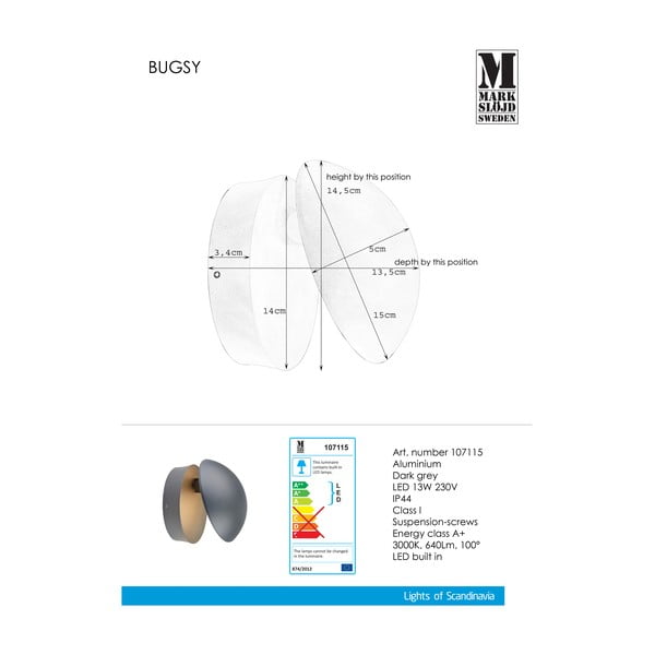 Tmavě šedé nástěnné svítidlo Markslöjd Bugsy-image-1