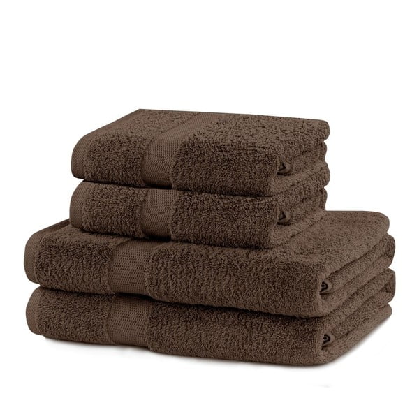 Hnědé froté bavlněné ručníky a osušky v sadě 4 ks Marina – DecoKing