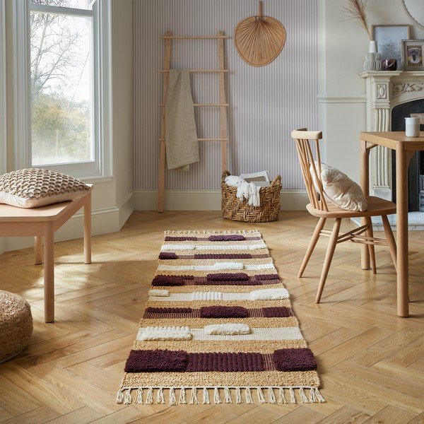 Ručně tkaný běhoun s příměsí juty ve fialovo-přírodní barvě 60x230 cm Medina Blocks – Flair Rugs-image-1