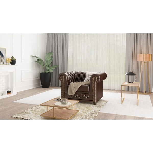 Tmavě hnědé křeslo z imitace kůže York – Ropez-image-1