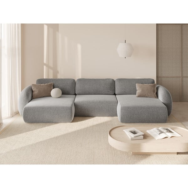 Světle šedá žinylková rozkládací/s úložným prostorem rohová pohovka (do "U") Tonale – Cosmopolitan Design-image-1