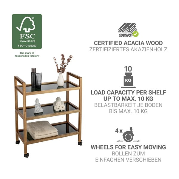 Černý/v přírodní barvě koupelnový regál z masivu akácie 65x76,5 cm Fondi – Wenko-image-4