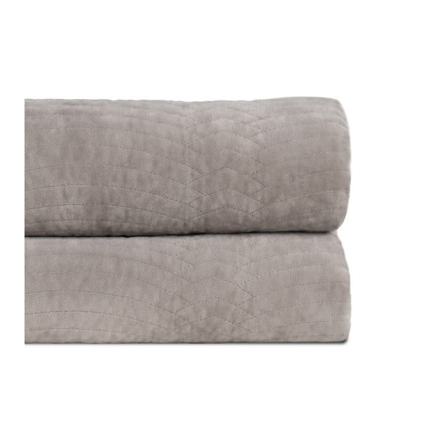 Šedý sametový prošívaný přehoz 230x260 cm – Ixia