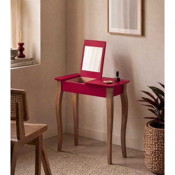 Červený toaletní stolek se zrcadlem Ragaba Lillo, šířka 65 cm-image-1