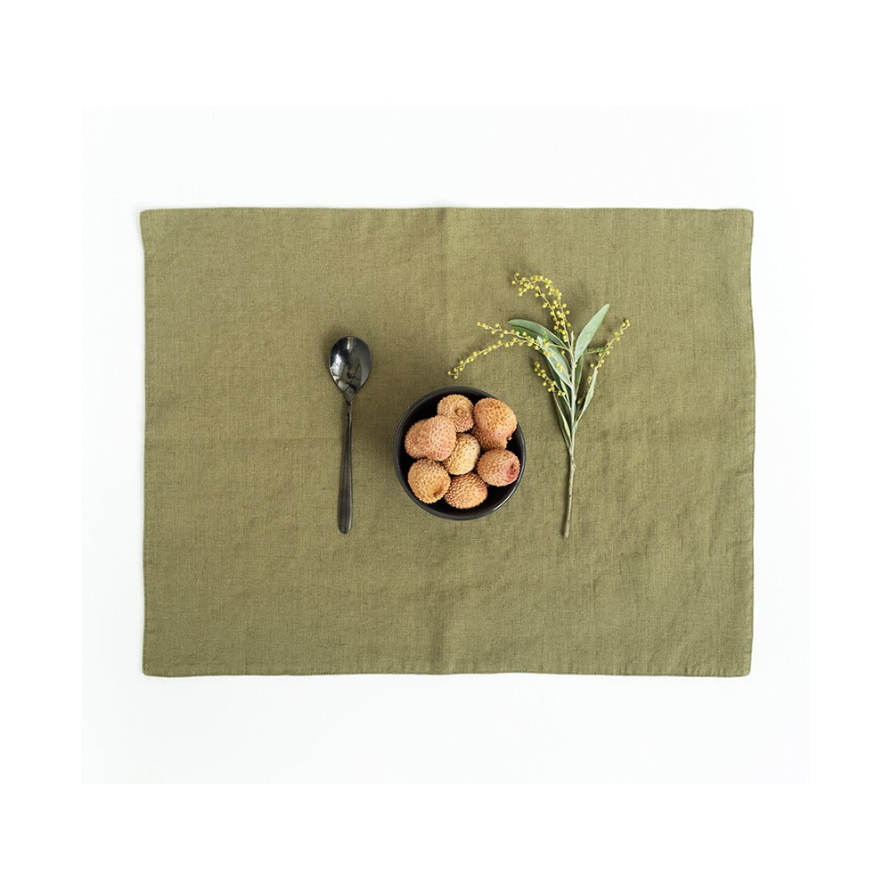 Olivově zelené lněné prostírání Linen Tales, 35 x 45 cm