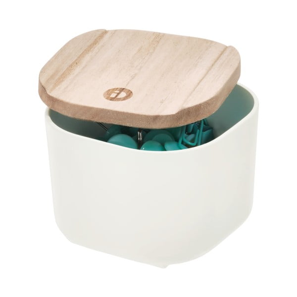 Bílý úložný box s víkem ze dřeva paulownia iDesign Eco, 9 x 9 cm-image-1