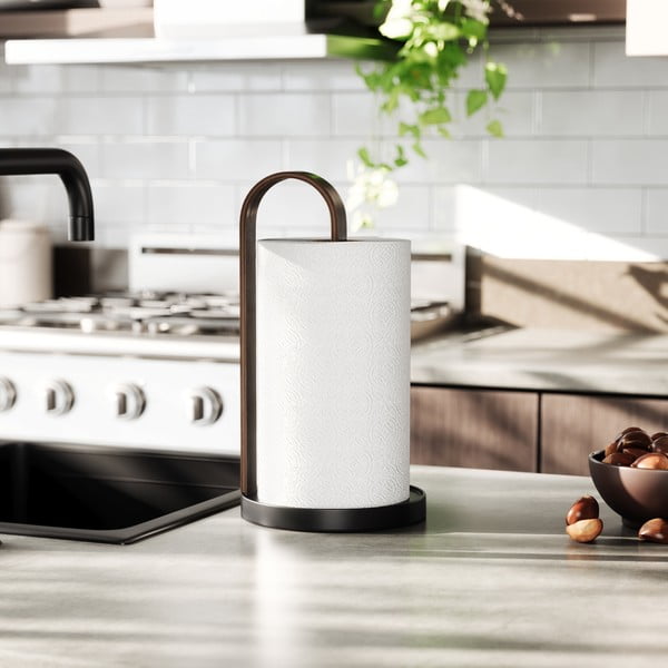 Černý dřevěný stojan na papírové utěrky ø 17 cm Bellwood – Umbra-image-2