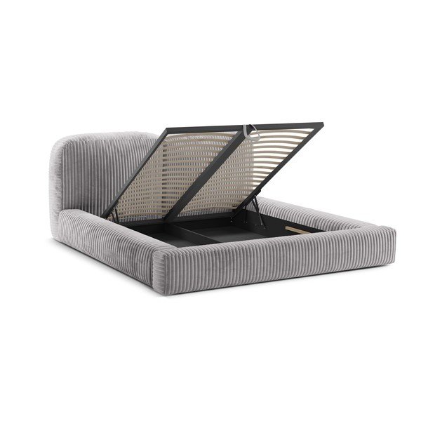 Světle šedá čalouněná dvoulůžková postel s úložným prostorem s roštem 160x200 cm Martina – Micadoni -image-2