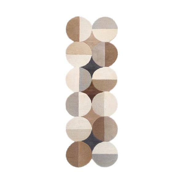 Šedobéžový ručně tkaný vlněný běhoun 80x230 cm Mia Ellipse – Flair Rugs