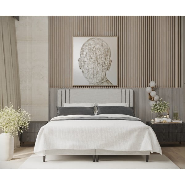 Světle šedá čalouněná dvoulůžková postel s úložným prostorem 160x200 cm Musca – Maison de Rêve-image-3