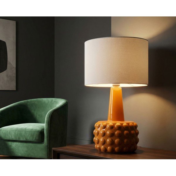 Keramická stolní lampa v hořčicové barvě/bílá s textilním stínidlem (výška 51,5 cm) Gress – Mauro Ferretti-image-1
