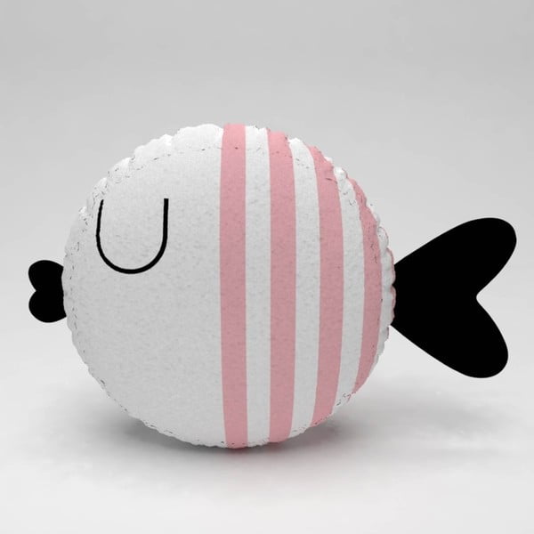Bílý polštářek s růžovými pruhy Fishie, ⌀ 32 cm