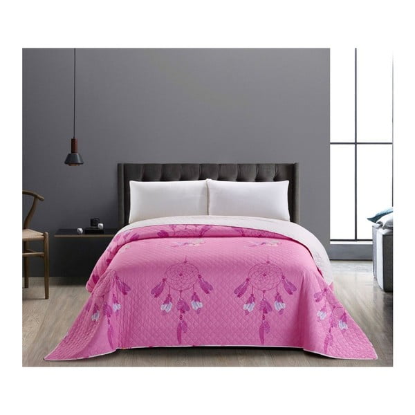 Růžovo-bílý oboustranný přehoz z mikrovlákna DecoKing Sweet Dreams, 240 x 260 cm