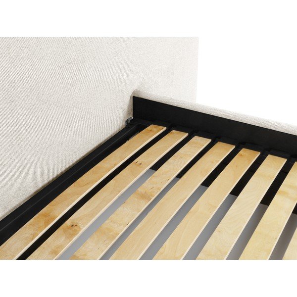 Krémová čalouněná dvoulůžková postel s úložným prostorem a roštem 160x200 cm Walter – Milo Casa-image-4