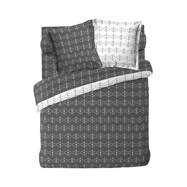 Bílý/tmavě šedý bavlněný povlak na peřinu na dvoulůžko/prodloužený 240x220 cm Aristide – douceur d'intérieur