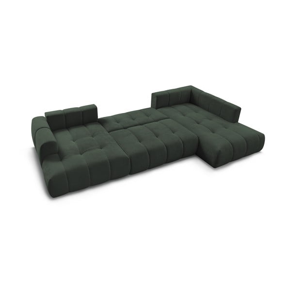 Zelená rozkládací/s úložným prostorem rohová pohovka (pravý roh/do "U") Fuji – Bobochic Paris-image-4