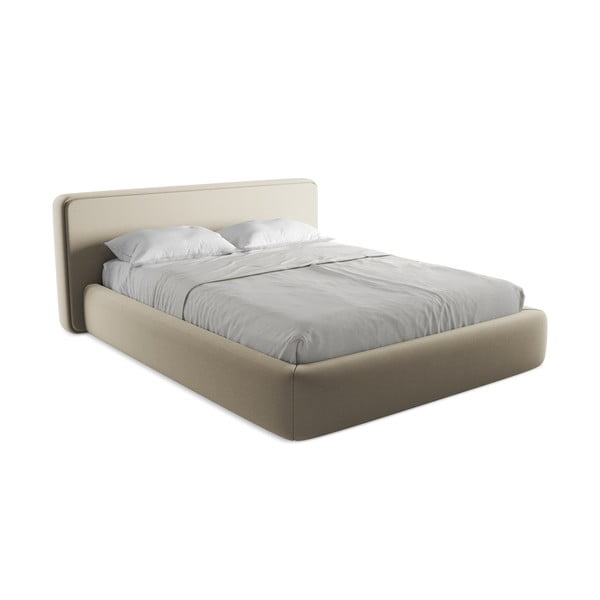 Béžová čalouněná dvoulůžková postel s úložným prostorem s roštem 160x200 cm Kiana – Makamii-image-2