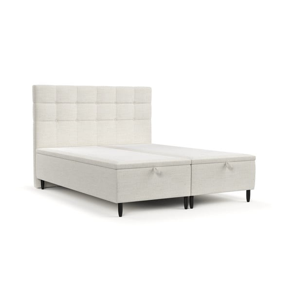 Krémová čalouněná dvoulůžková postel s úložným prostorem 200x200 cm Senses – Maison de Rêve