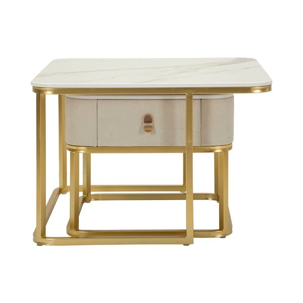 Krémové/ve zlaté barvě konferenční stolky v sadě 2 ks v dekoru mramoru 50x70 cm Beauty – Mauro Ferretti-image-2