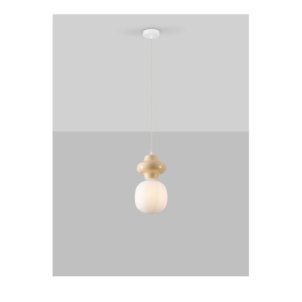 Bílé/krémové keramické závěsné svítidlo se skleněným stínidlem ø 18 cm Clio – Nova Luce-image-4