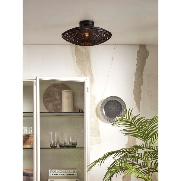 Černé stropní svítidlo s ratanovým stínidlem ø 40 cm Tanami – Good&Mojo-image-3