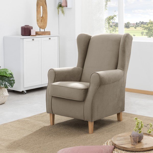 Hnědé sametové křeslo ušák Max Winzer Lorris-image-1