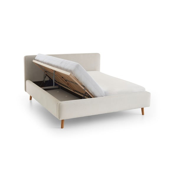 Krémová čalouněná dvoulůžková postel s úložným prostorem s roštem 140x200 cm Mattis – Meise Möbel-image-3