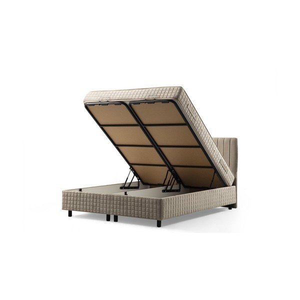 Béžová čalouněná dvoulůžková postel s úložným prostorem a roštem 140x200 cm Safir – Kalune Design-image-2