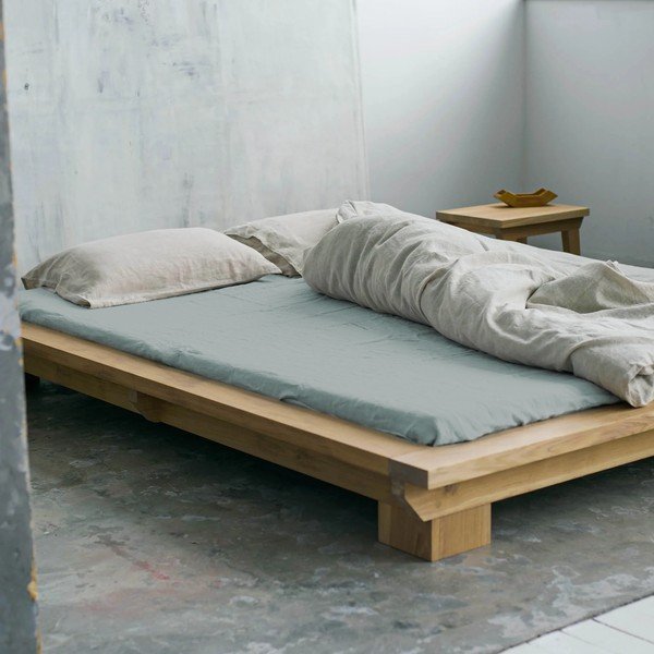 Zeleno-modré napínací lněné prostěradlo 180x200 cm Milieu – Linen Tales-image-1