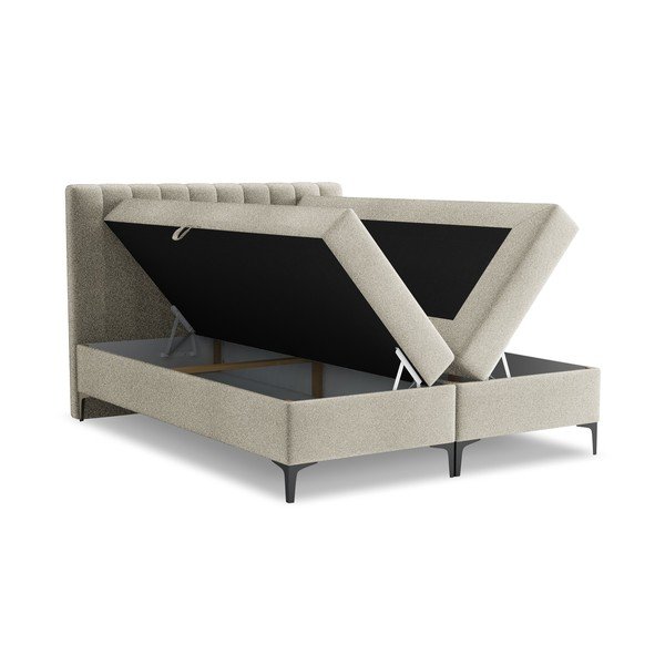 Taupe boxspring postel s úložným prostorem 180x200 cm Puhala – Makamii-image-1