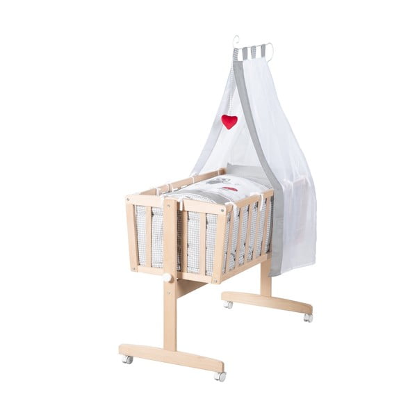 Kolébka z bukového dřeva na kolečkách/s nebesy 40x90 cm v přírodní barvě Adam and Owl – Roba