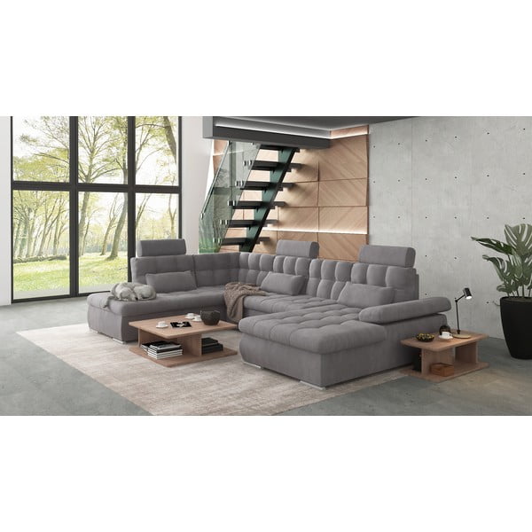 Šedá rozkládací/s úložným prostorem rohová pohovka (levý roh/do "U") Merkur – Ropez-image-3