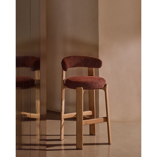 Barová židle z jasanového dřeva v terakotové barvě/ve světle přírodní barvě (výška sedáku 75 cm) Granite – Kave Home-image-1