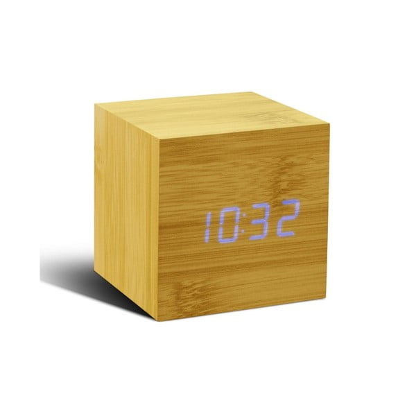 Modrý LED budík Cube Click Clock, beech